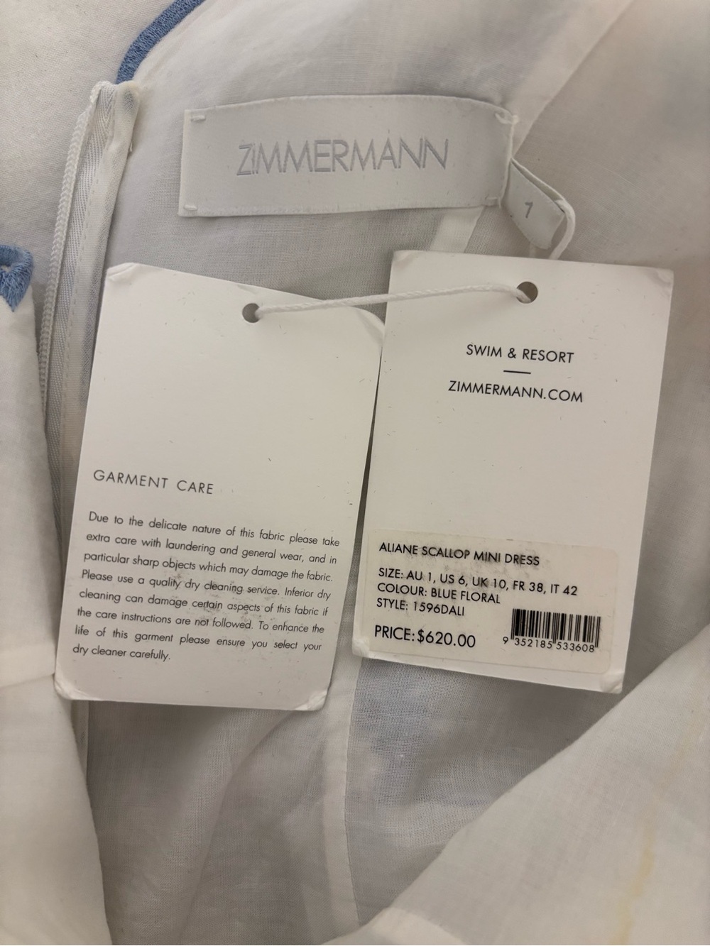 πΈ NWT ZIMMERMANN Aliane Scallop Mini Dress β Blue Floral πΈ - Picture 11 of 11